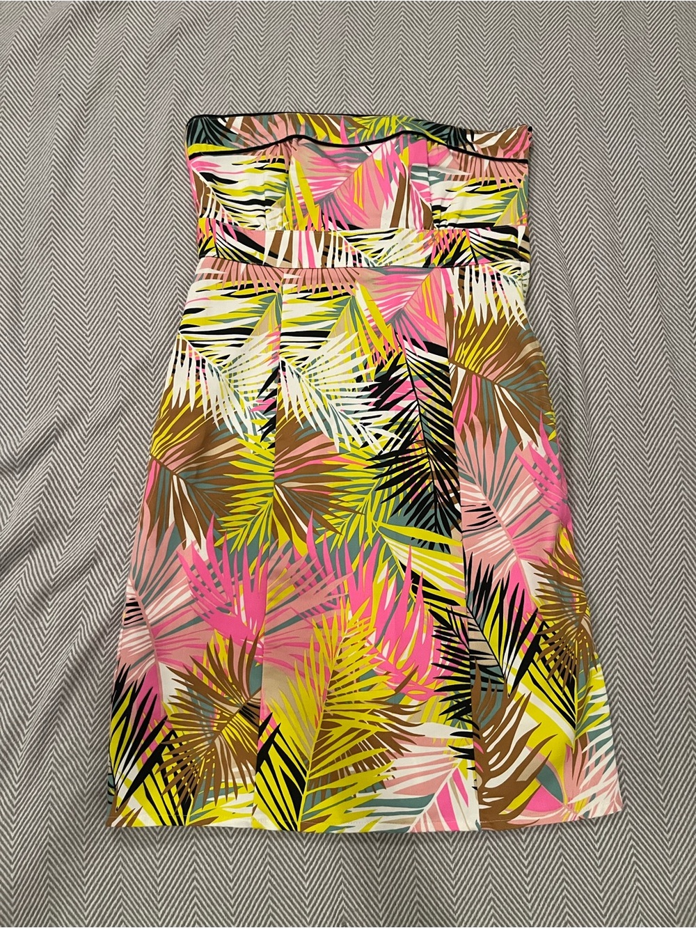 H&M Strapless Tropical Print Dress in Pink, Yellow & Green - Size 4